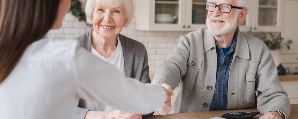 Happy,Old,Elderly,Senior,Grandparents,Family,Couple,Clients,Signs,Financial
