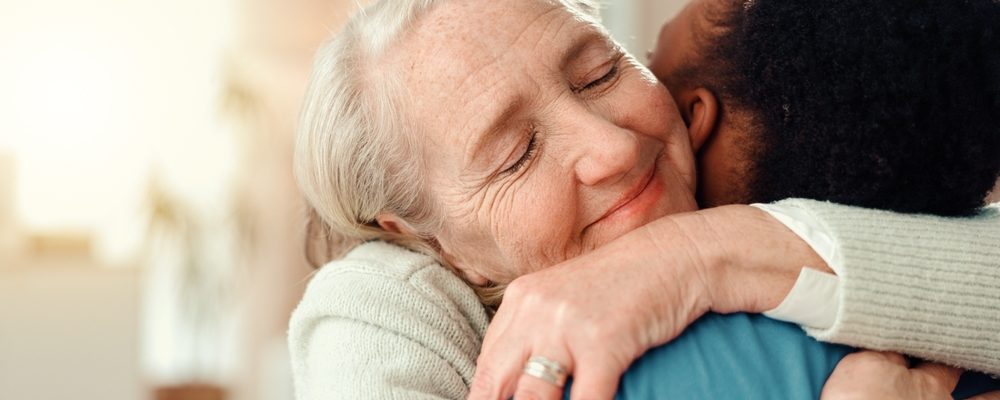 Senior,,Happy,Woman,Or,Hug,With,Nurse,For,Healthcare,,Gratitude